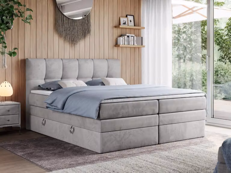 Letto boxspring con materasso matrimoniale - ALVIN-KING - 160 x 200 cm - Grigio chiaro - H4