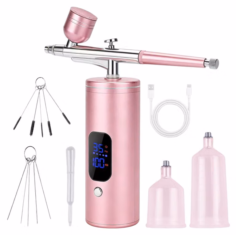 Kit airbrush wireless con compressore, 38 psi, kit airbrush portatile a batteria, ricaricabile, pistola airbrush manuale + accessori per la pulizia per il trucco