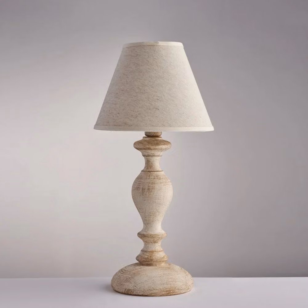Lumetto Shabby Chic Bonetti Illumina in Bianco e Beige con paralume in tessuto e base in legno, stile rustico vintage, attacco E14 – 2