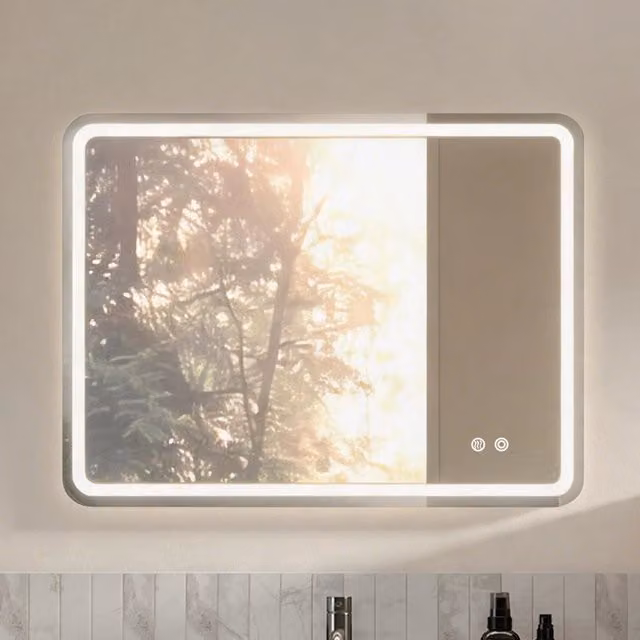 Specchio da bagno REDOM rettangolare in vetro argento con luce LED dimmerabile e funzione antiappannamento, L: 70 cm, H: 90 cm