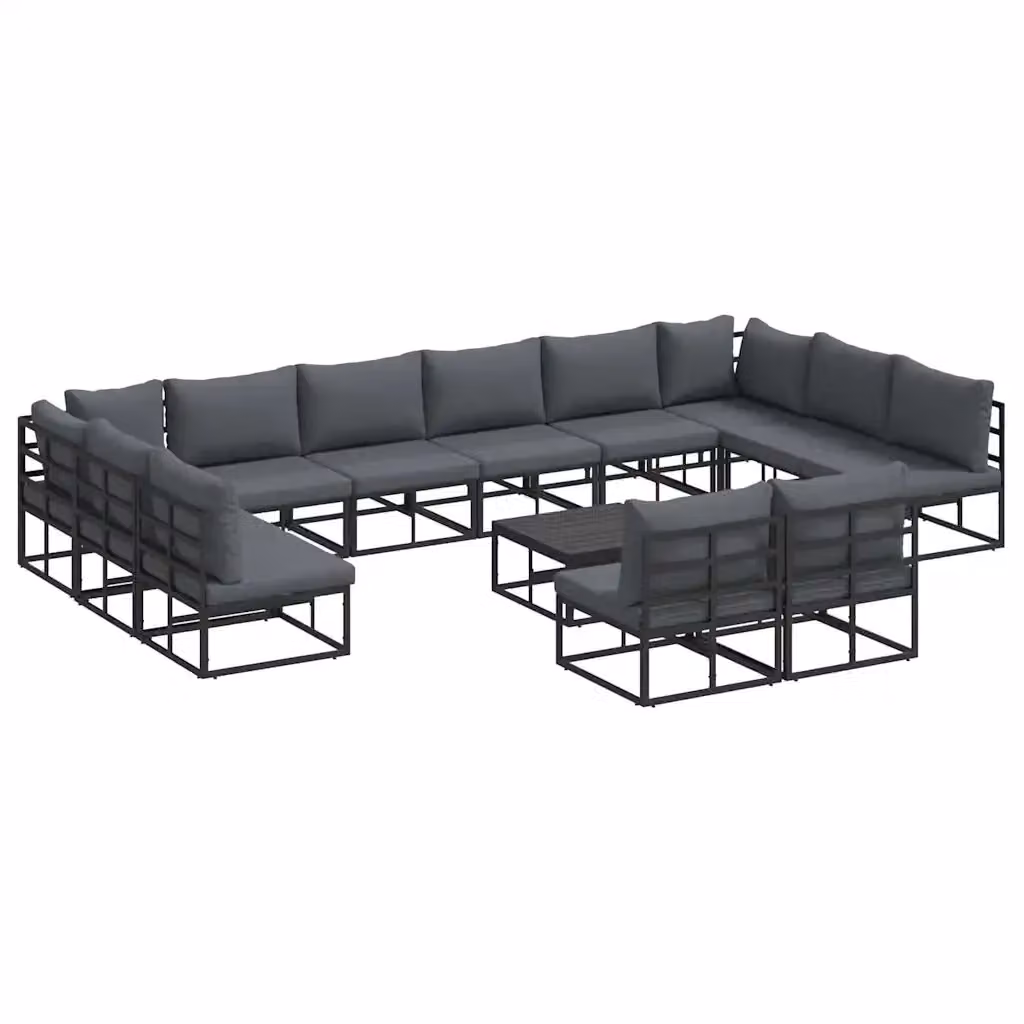Set Divano da Giardino Moderno vidaXL a Forma a L in Alluminio Antracite con 13 Pezzi e Cuscini Inclusi – 2