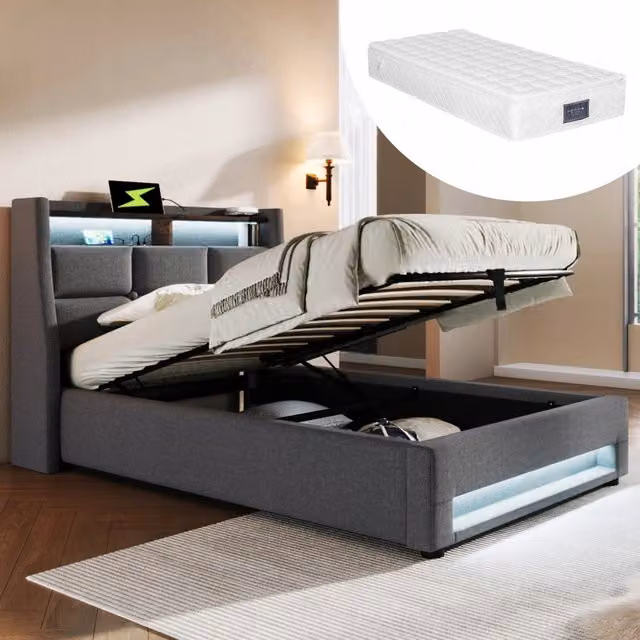 Letto singolo 90x200 - Xylo - USB LED con materasso incluso