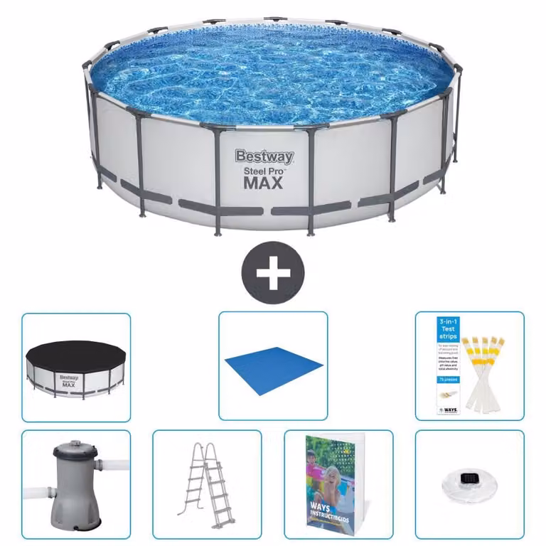 Piscina gonfiabile Bestway Steel Pro MAX, rotonda, 488x122 cm, composta da 6 parti, modello S596