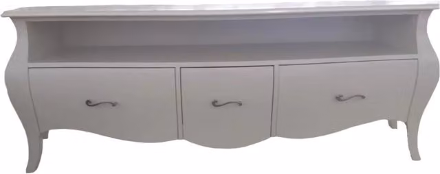 Mobile porta TV bombato in legno di pino stile shabby chic bianco Mobili 2G L: 176 cm, P: 45 cm, H: 62 cm – 3