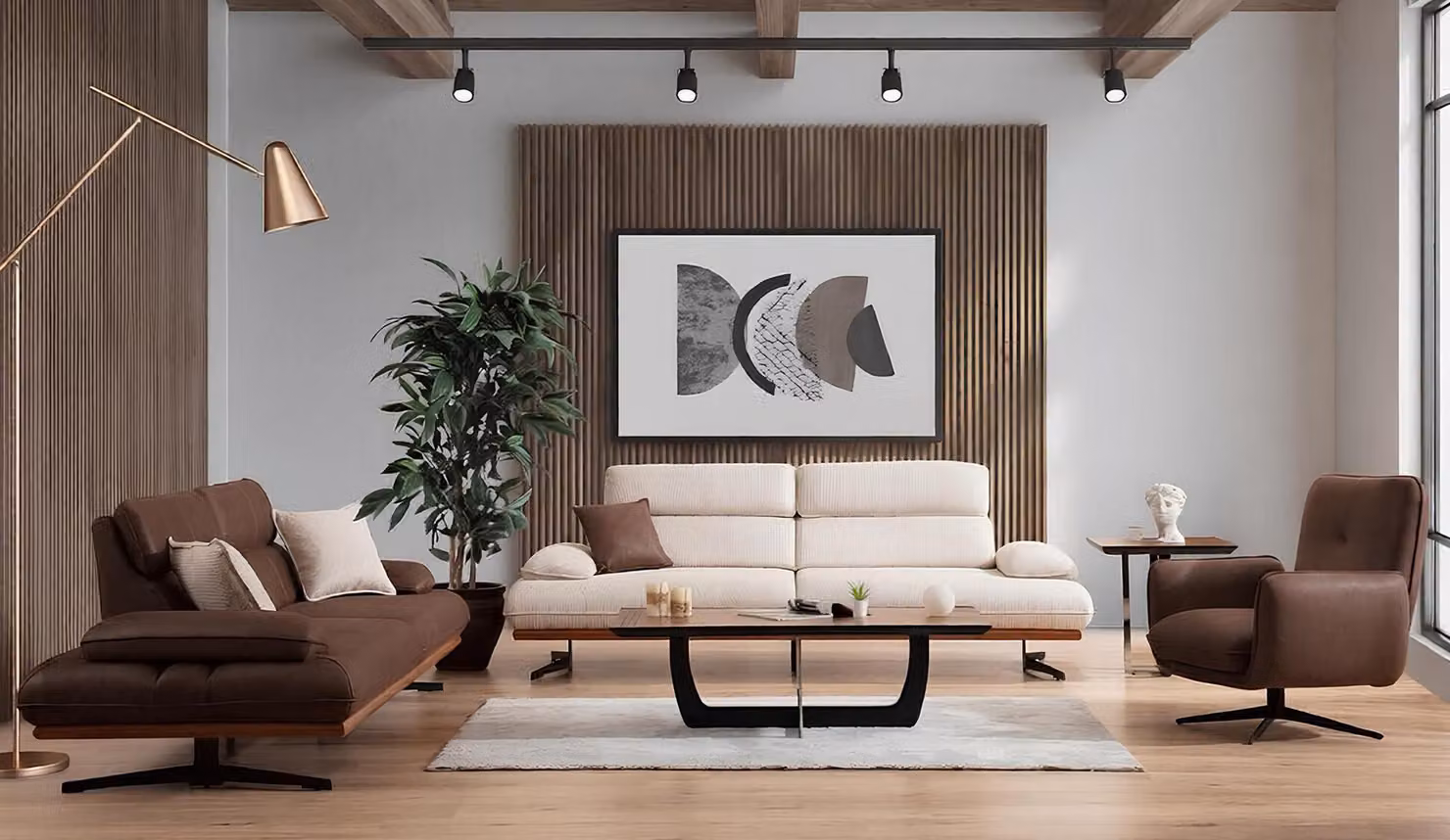 Elegante set composto da divano a 3 posti, divano a 4 posti e poltrona per un arredamento moderno