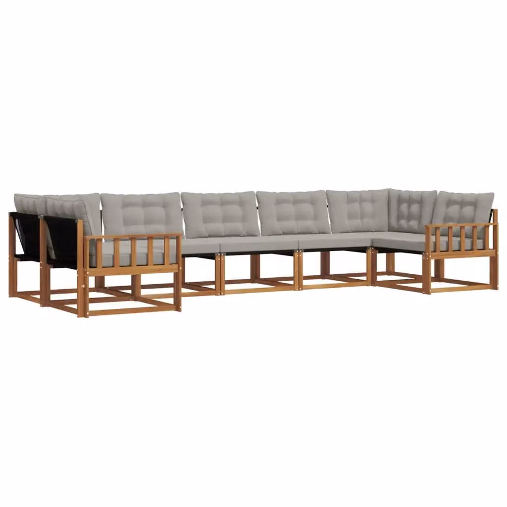 Set di divani da esterno vidaXL a L composto da 7 pezzi in legno di acacia e tessuto textilene, colore beige e grigio – 2