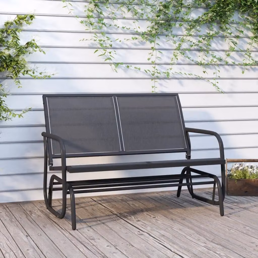 Panchina Glider da Giardino Moderna Nera con Braccioli in Acciaio e Tessuto L: 120,5 cm, P: 76 cm, H: 86,5 cm – 2