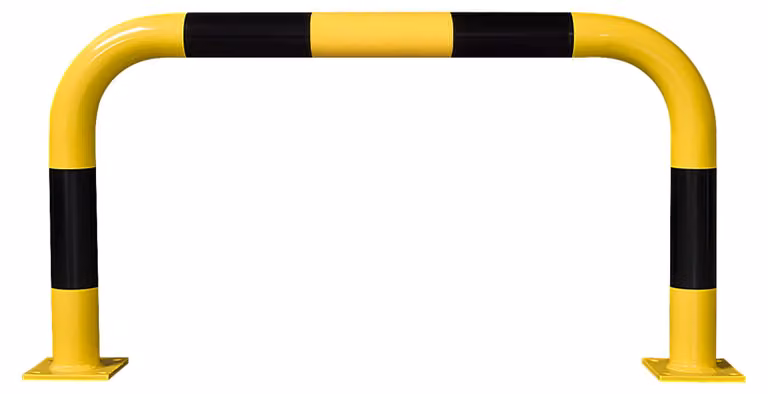 Barra di protezione per uso interno, trattata con primer e rivestita in plastica gialla, con strisce segnaletiche nere, LxA 1000x600 mm