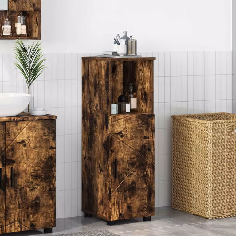 Mobile da bagno vidaXL in legno e metallo Rovere fumé con ante a battente, L/P/H: 30 x 35 x 95 cm