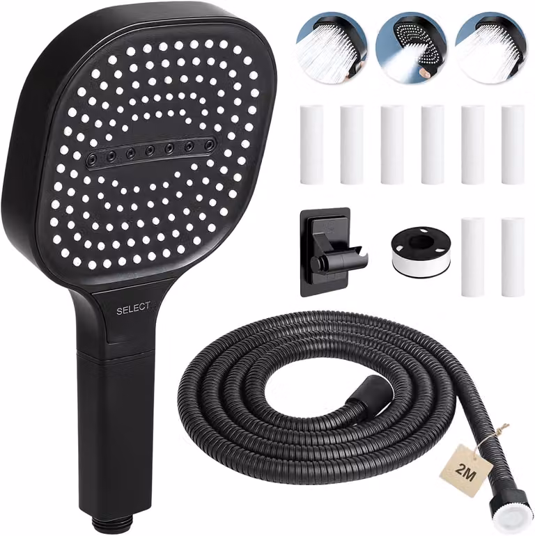 Doccia anticalcare, diametro 130 mm, tubo flessibile da 2 metri, 3 modalità, 8 filtri, per la doccia