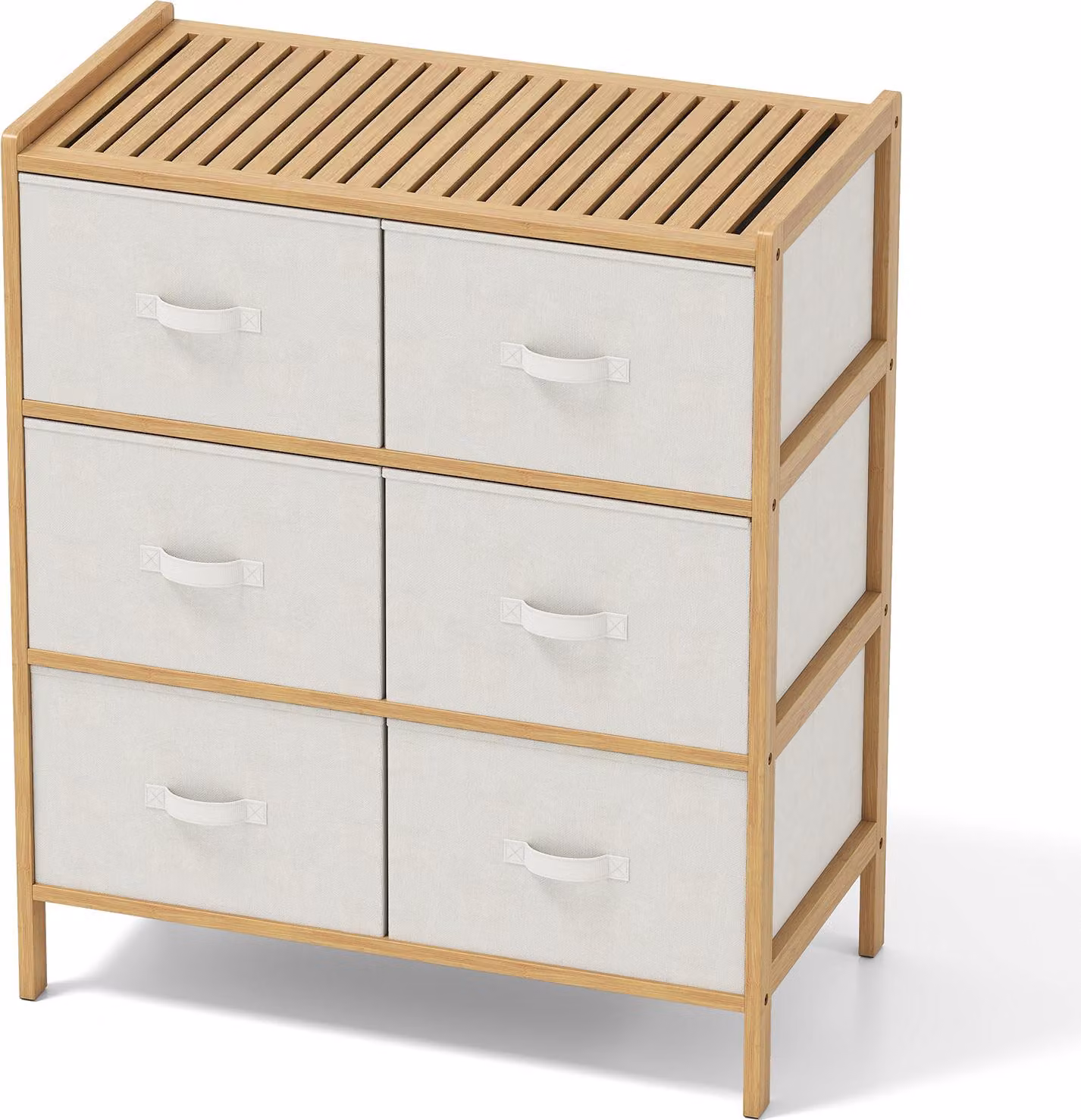 Cassettiera COSTWAY con 6 cassetti pieghevoli in tessuto e ripiano superiore, struttura in bambù per cassettiera, mobile organizzatore verticale, naturale