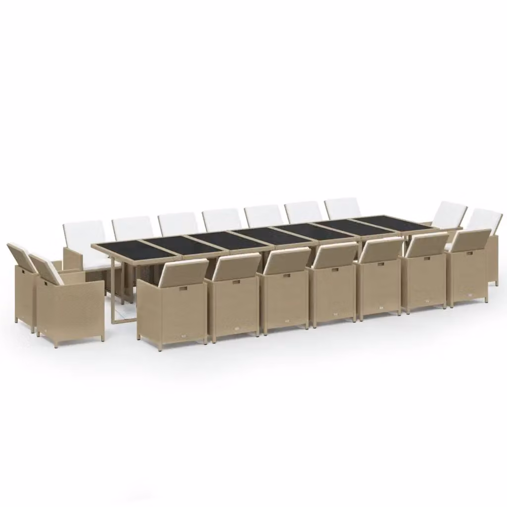 Set da pranzo da giardino vidaXL in polyrattan beige con cuscini e tavolo in vetro – 2