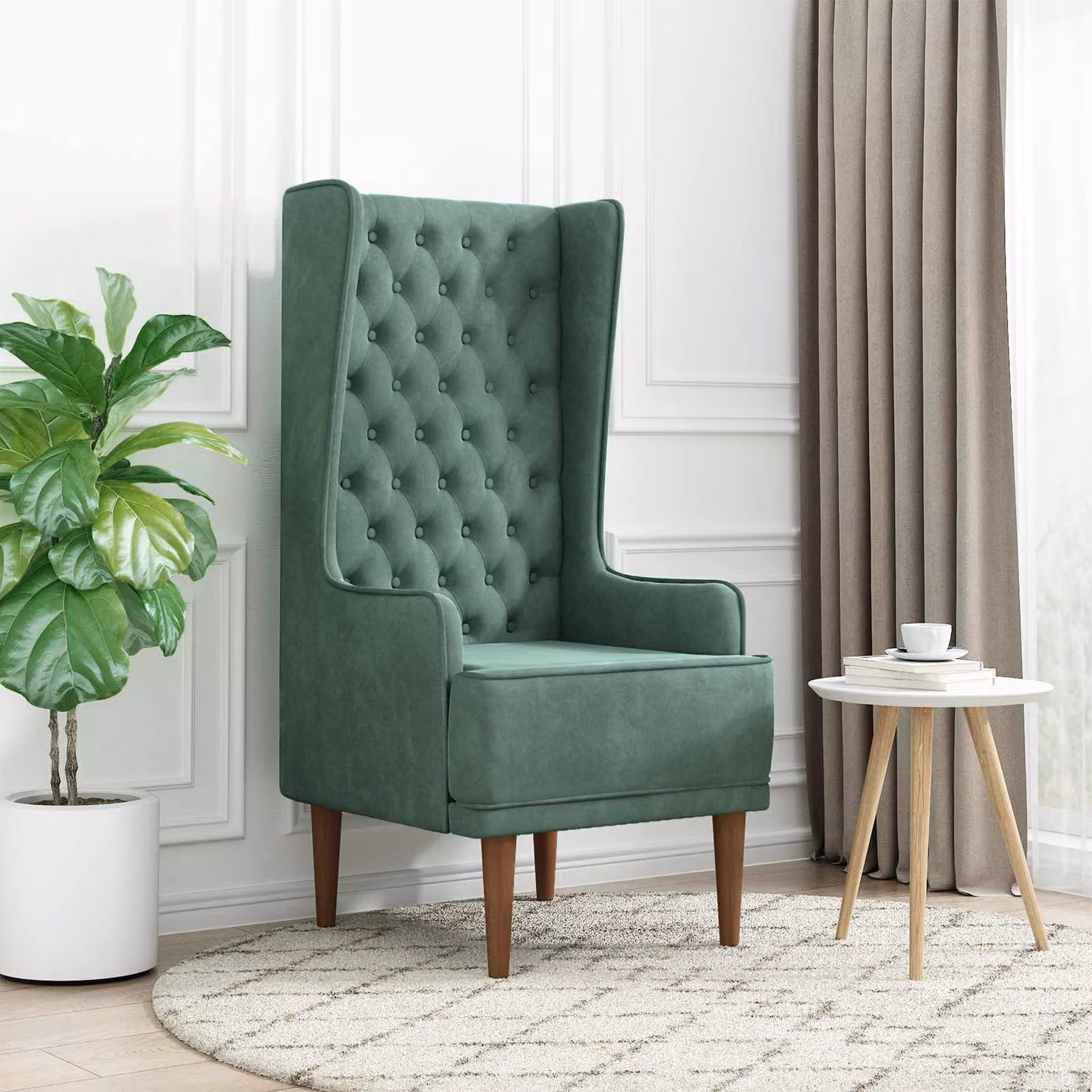 Sedia con schienale alto in velluto verde mare stile Chesterfield vidaXL