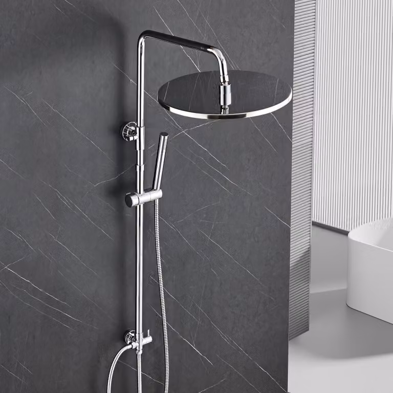 Sistema doccia JOHO in acciaio inossidabile senza rubinetteria, set doccia a pioggia cromato a risparmio idrico, asta doccia regolabile in altezza da 74 a 114 cm, soffione da 30 cm