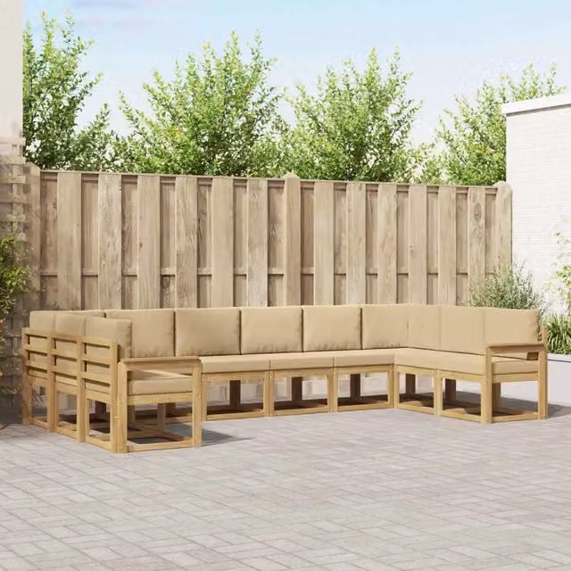Set di divani da esterno a L vidaXL in legno di acacia con cuscini Bianco e Beige – 1