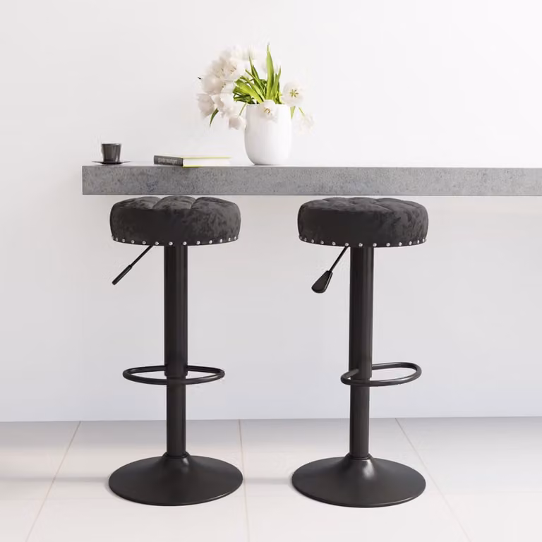 Set di 2 sgabelli da bar vidaXL in velluto nero con base girevole a 360 gradi e struttura in metallo