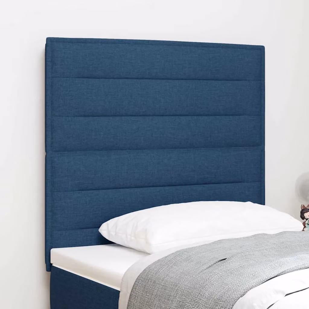Testiera per letto vidaXL con illuminazione LED integrata e porta USB, rivestimento in tessuto blu, Larghezza: 90 cm