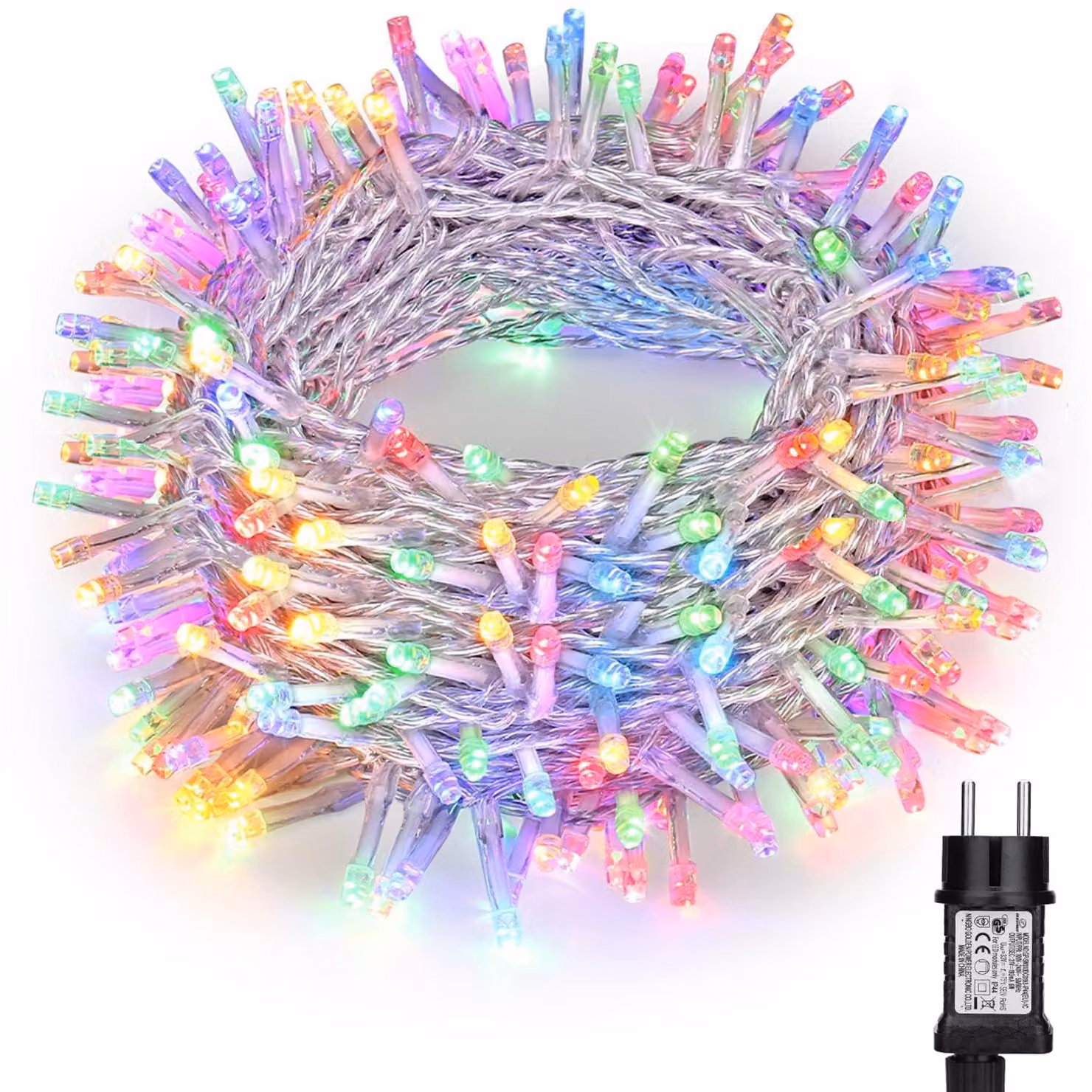 Catena luminosa da 20 metri, con 200 LED, multicolore, 8 modalità, impermeabile, filo argentato