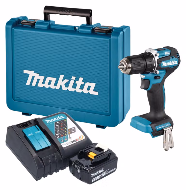 Trapano avvitatore a batteria Makita DDF 487 RG1E 18 V 40 Nm brushless + 1x batteria da 6,0 Ah + caricabatterie + valigetta