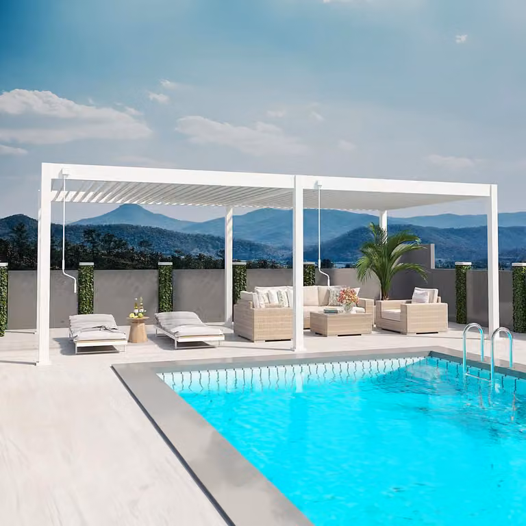 Pergola Weide Deluxe interamente in alluminio, 3,6x7,2 m, con tetto a lamelle, indipendente, bianca