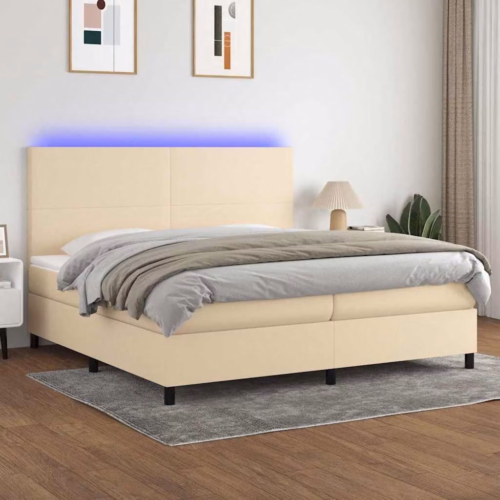 Letto Ibrido con Materasso a Molle Insacchettate e Illuminazione LED vidaXL, Bianco e Beige, L/P: 200 x 200 cm