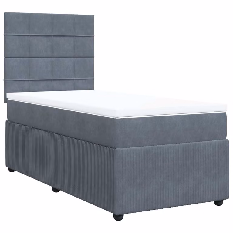 Giroletto a Molle con Materasso Grigio Scuro 100x200 cm Velluto