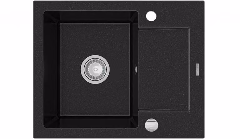Mexen Enzo lavello in granito a 1 vasca con scolapiatti 576 x 465 mm, nero/argento metallizzato, sifone cromato - 6506571005-73