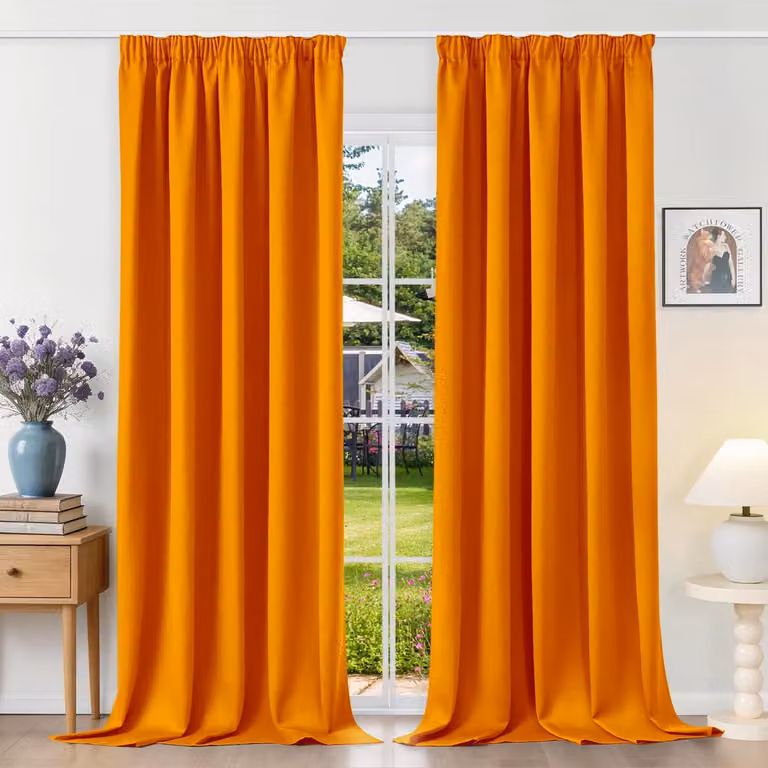 Copriletto, tende con passacorda, tende oscuranti arancioni opache, set da 2, 260 x 140 cm (altezza x larghezza) per sistemi a binario, tende termiche, isolanti