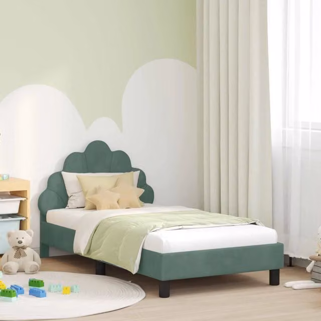 Letto moderno per bambini DESIGN IN in velluto verde, L 160 x P 80 x H 90 cm – 1