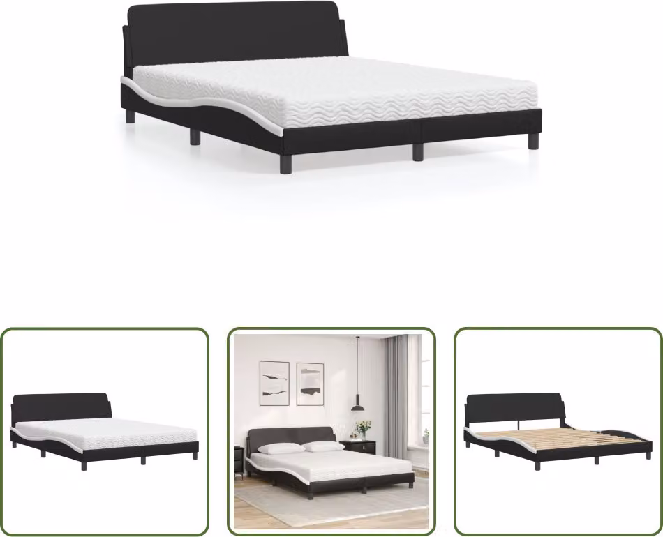 The Living Store Letto con materasso bianco e nero 160x200 cm in ecopelle