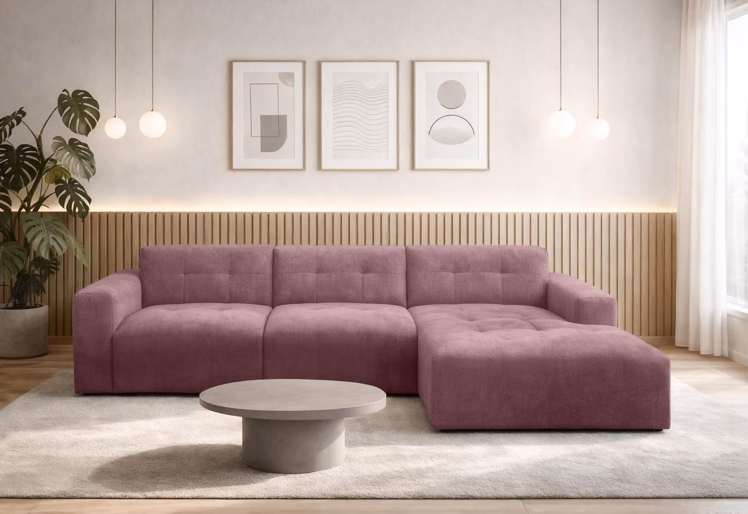 AX LIVING Divano a L Corlu Rosa per soggiorno 310 cm R
