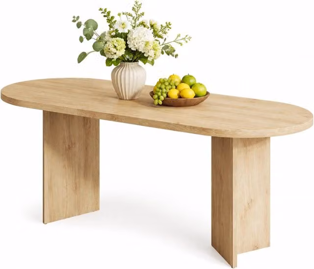 Tavolo da pranzo 200 x 90 cm in MDF effetto rovere, bordi arrotondati, 6-8 persone