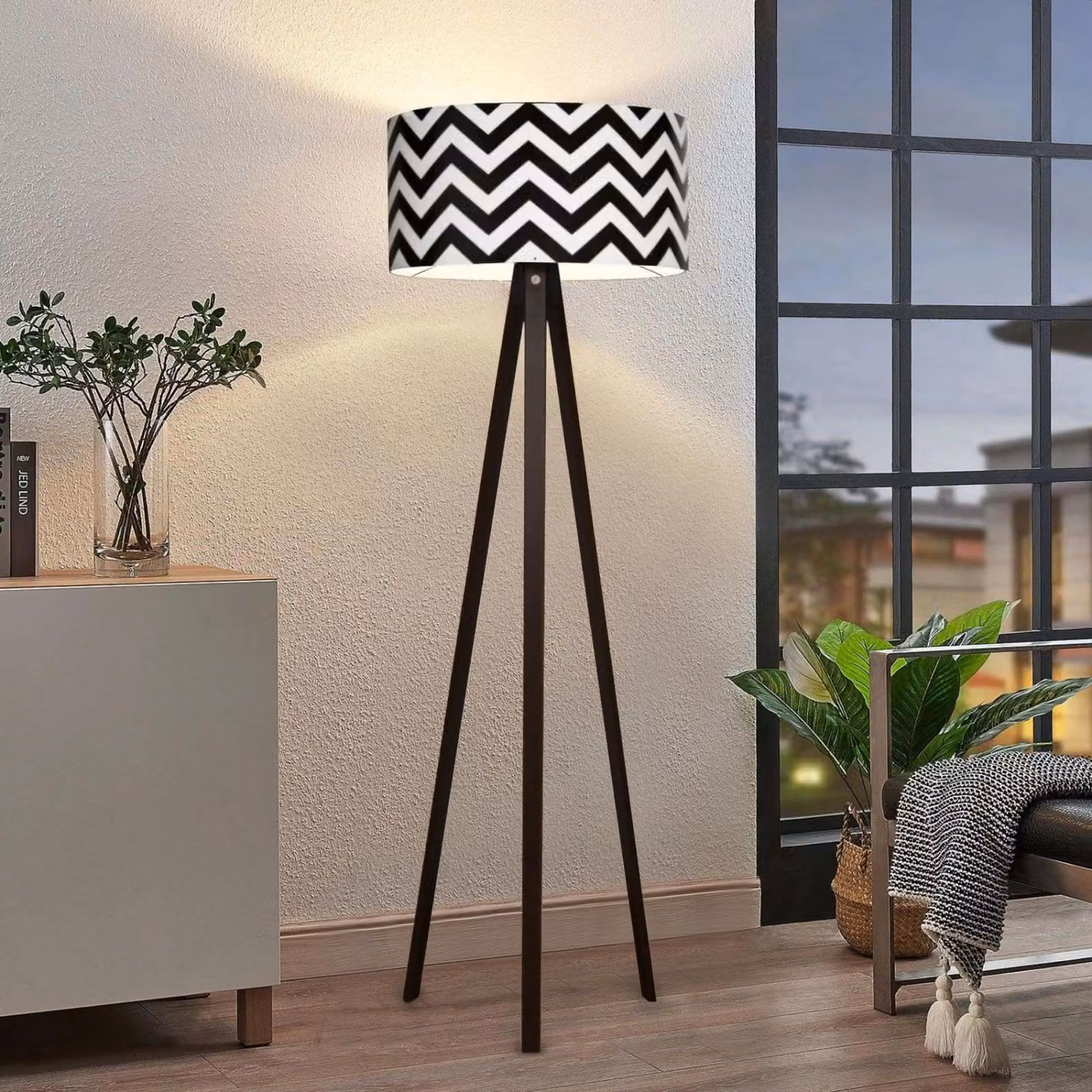 Lampada da terra 'Newport' 1 x E27 nero / bianco