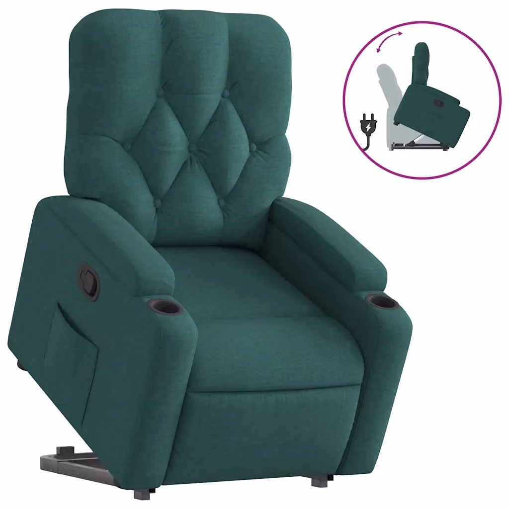 vidaXL Poltrona Alzapersona Reclinabile Verde con Assistenza Elettrica in Tessuto – 2