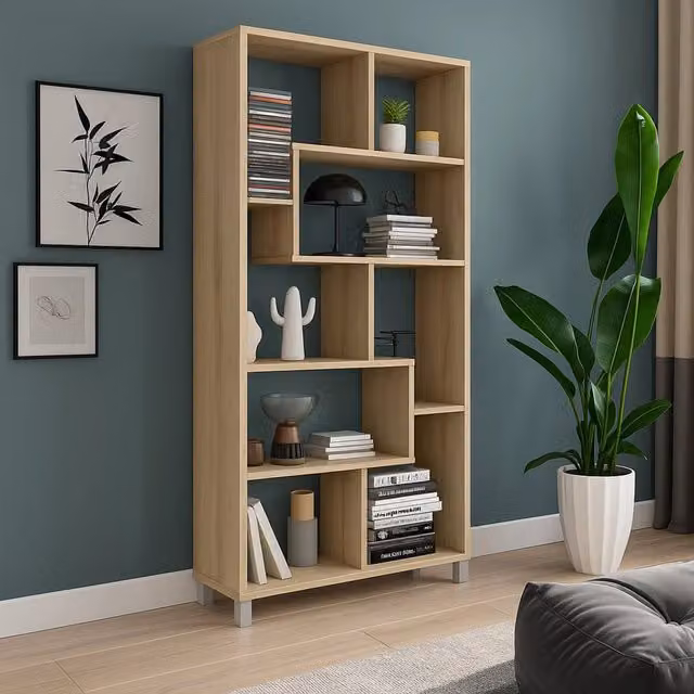 Libreria Veniano DMORA con cassetti, finitura rovere marrone e beige, L 68 cm x P 25 cm x H 161 cm – 1
