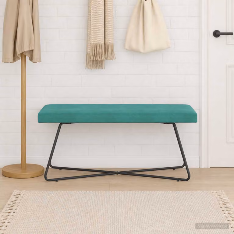 Panchina moderna vidaXL in velluto turchese, L 110 x P 40 x H 45 cm