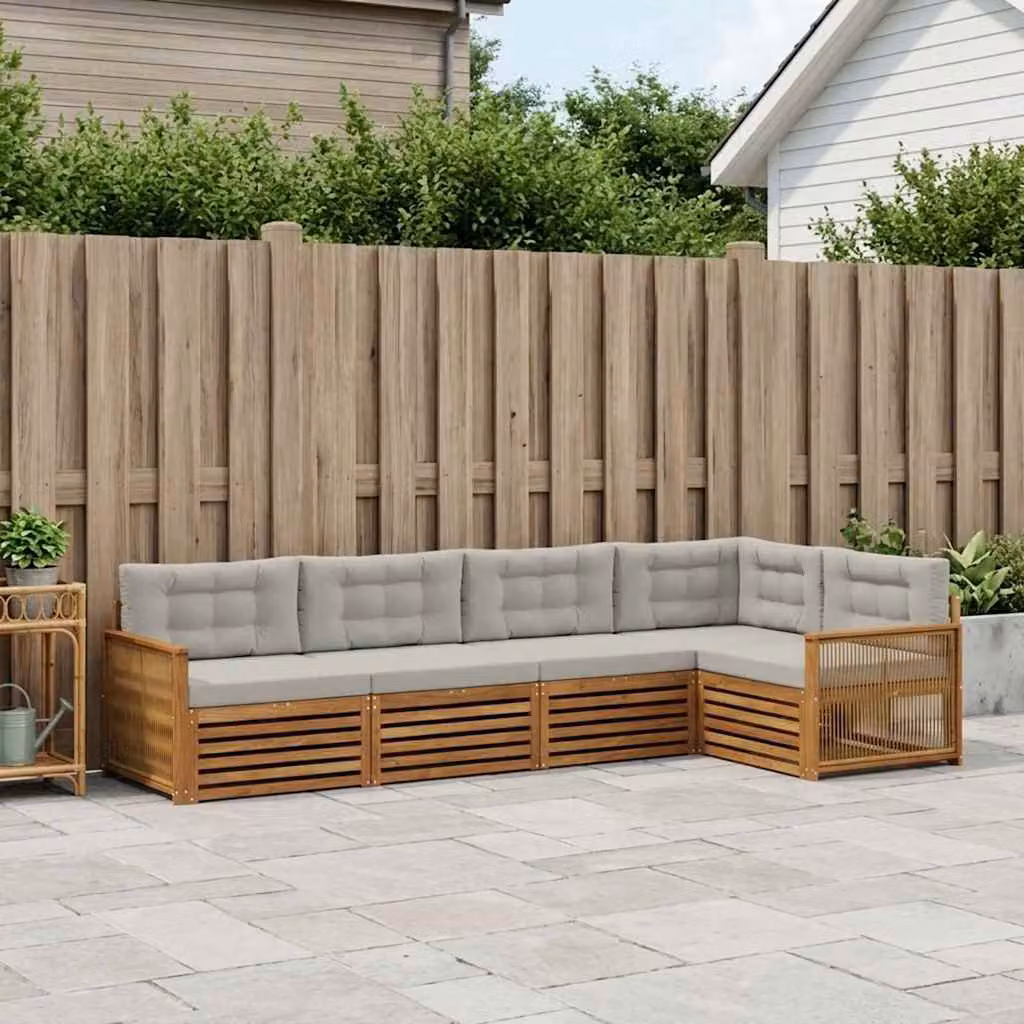 Set di divani da esterno vidaXL 5 pezzi in legno di acacia con cuscini beige e grigio chiaro