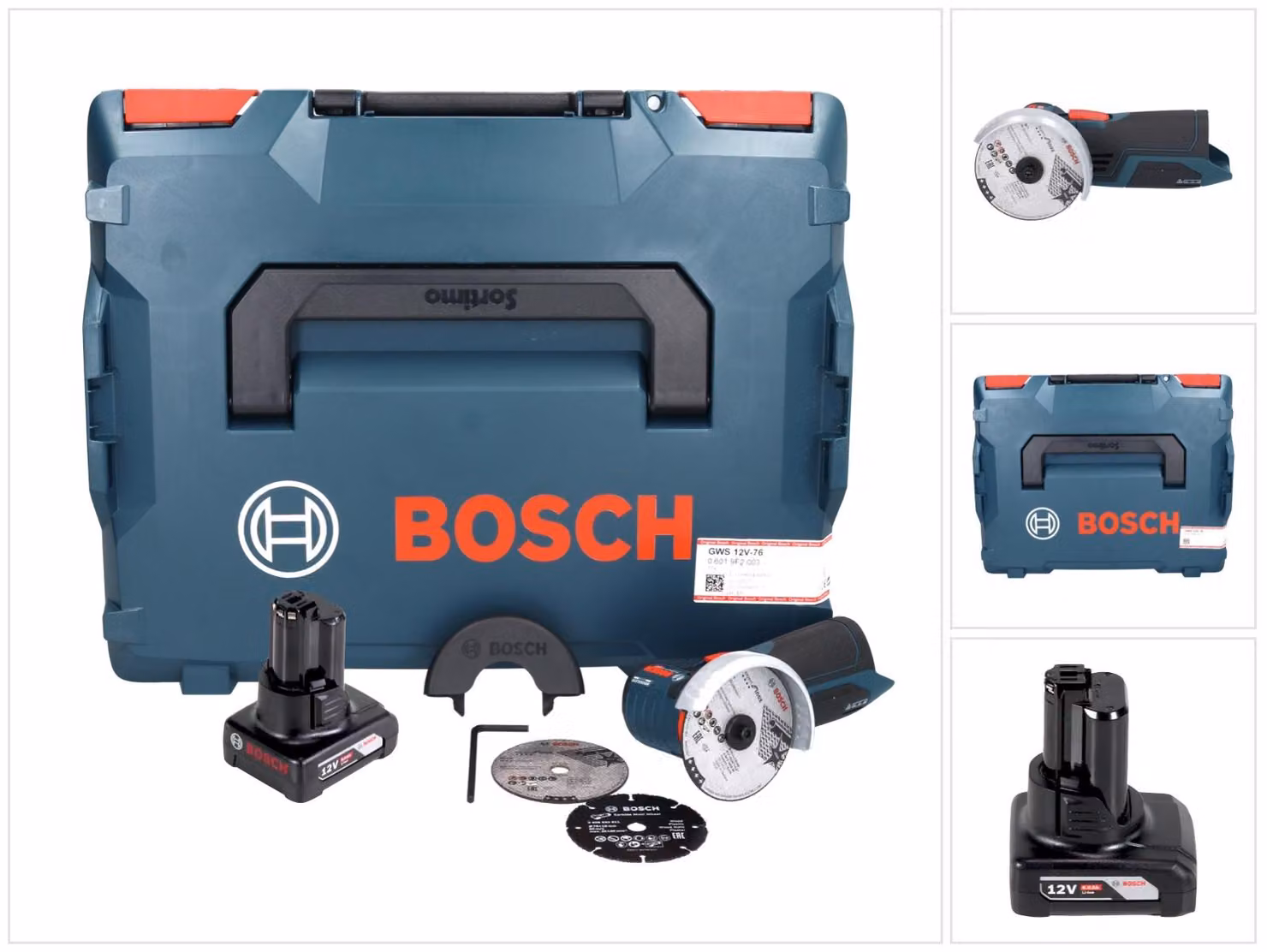Smerigliatrice angolare a batteria Bosch GWS 12V-76 Professional 12 V 76 mm Brushless + 1x batteria 6,0 Ah + L-Boxx - senza caricabatterie