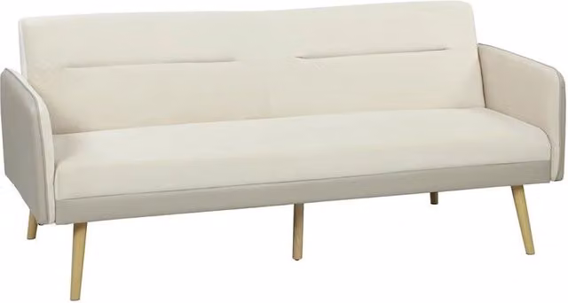 DIVANO LETTO 3 POSTI CON SCHIENALE RECLINABILE E RIVESTIMENTO EFFETTO VELLUTO, 185X84X83 CM, BEIGE