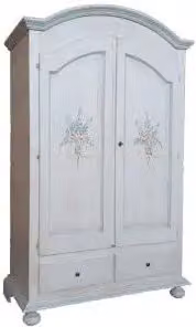 Armadio KIVIO in legno bianco anticato con decorazione azzurra per camera da letto H: 200 cm, L: 125 cm, P: 60 cm