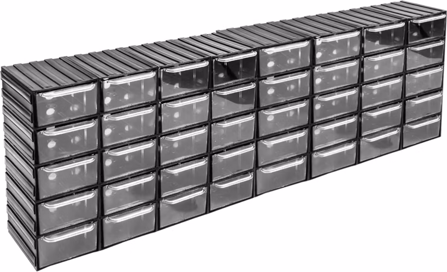 Armadio da officina con 40 cassetti ripiani modulari 85 x 30 cm espandibile in continuo Modulo combinato trasparente