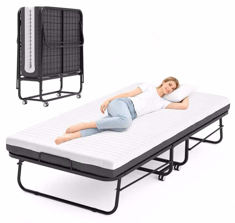 Letto pieghevole - Letto per gli ospiti - 80 x 190 cm - Materasso 13 cm - Con ruote