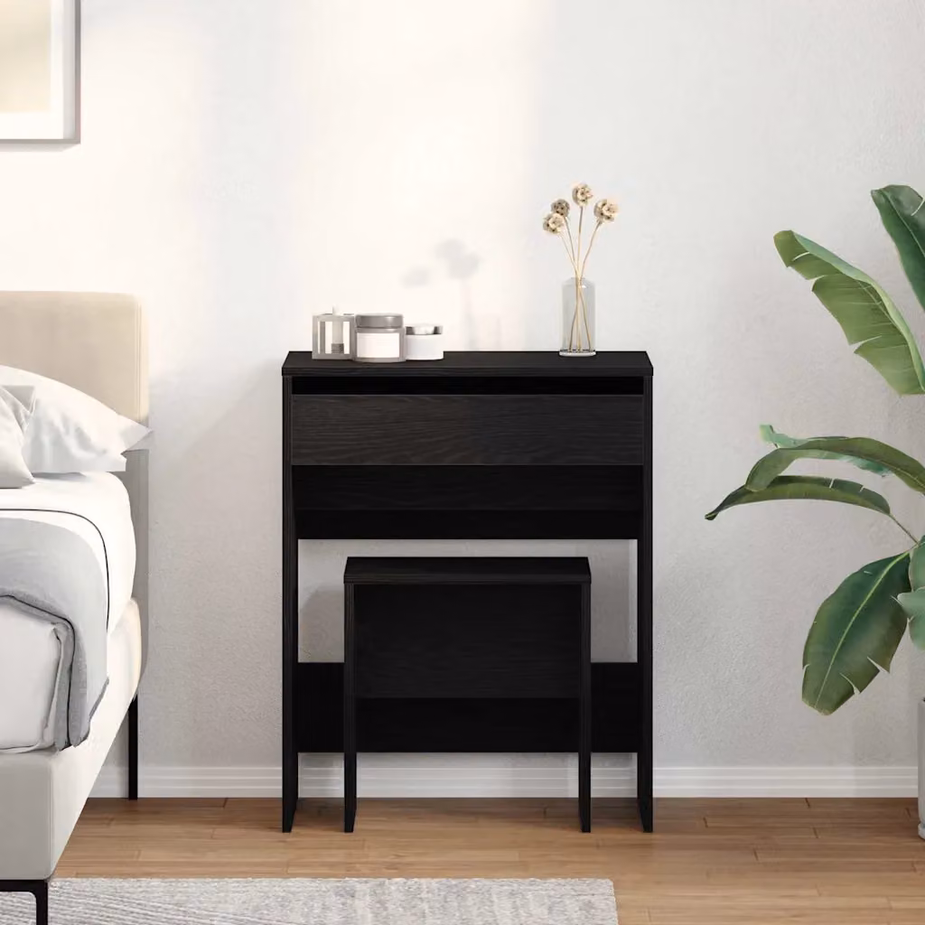 Set di 2 Tavoli da Trucco vidaXL Moderni in Nero con Finitura Opaca L 60 cm x P 40 cm x H 75 cm