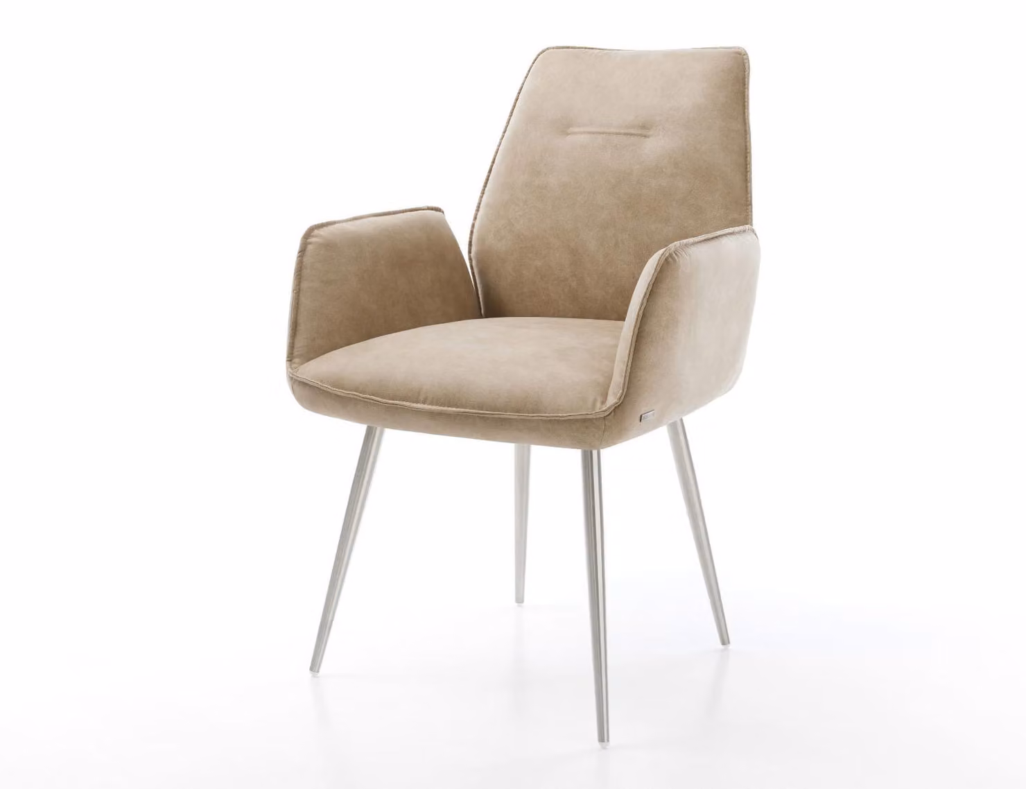 DELIFE Sedia da pranzo Zoa-Flex, rivestita in microfibra beige, stile vintage, con 4 gambe coniche in acciaio inossidabile e imbottitura a molle insacchettate