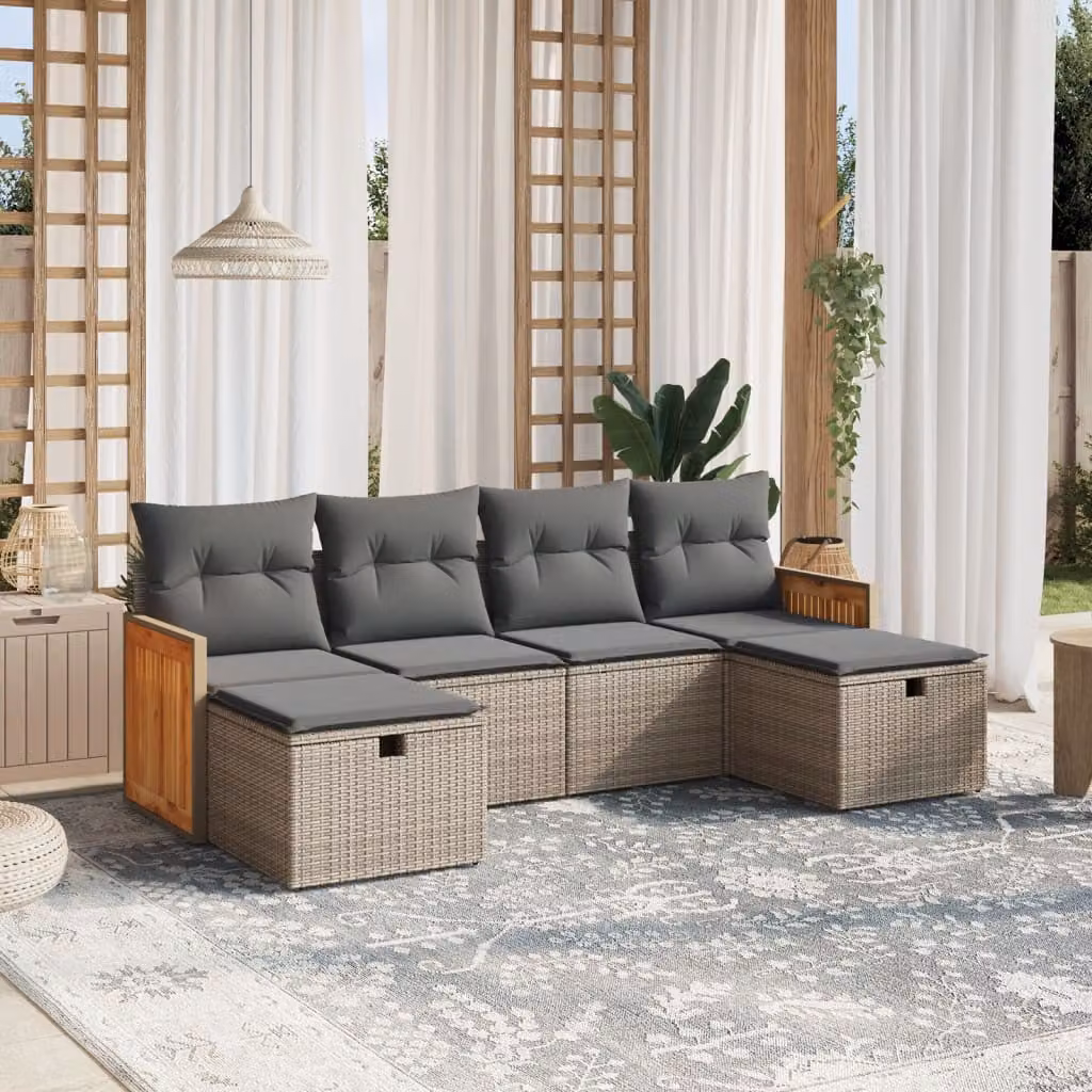 vidaXL Set Divano da Giardino a L 6 pz Grigio con Cuscini in Polyrattan e Struttura in Acciaio – 1