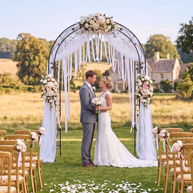 Arco da giardino ornamentale Costway in metallo nero con design a foglie per rampicanti e matrimoni
