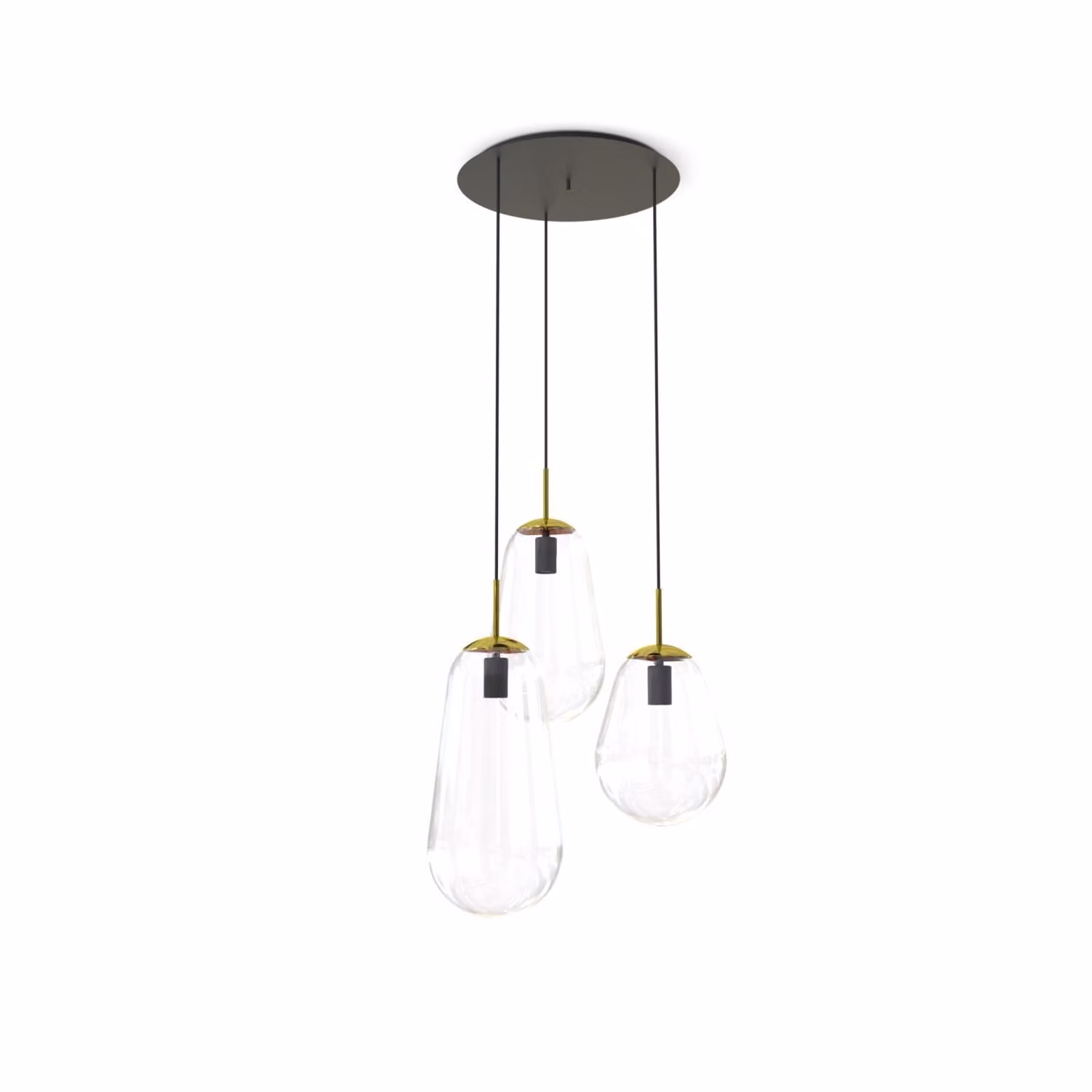 Lampada a sospensione in metallo e vetro E27 H: max. 130 cm in ottone nero Lampada a sospensione moderna a 3 luci rotonde