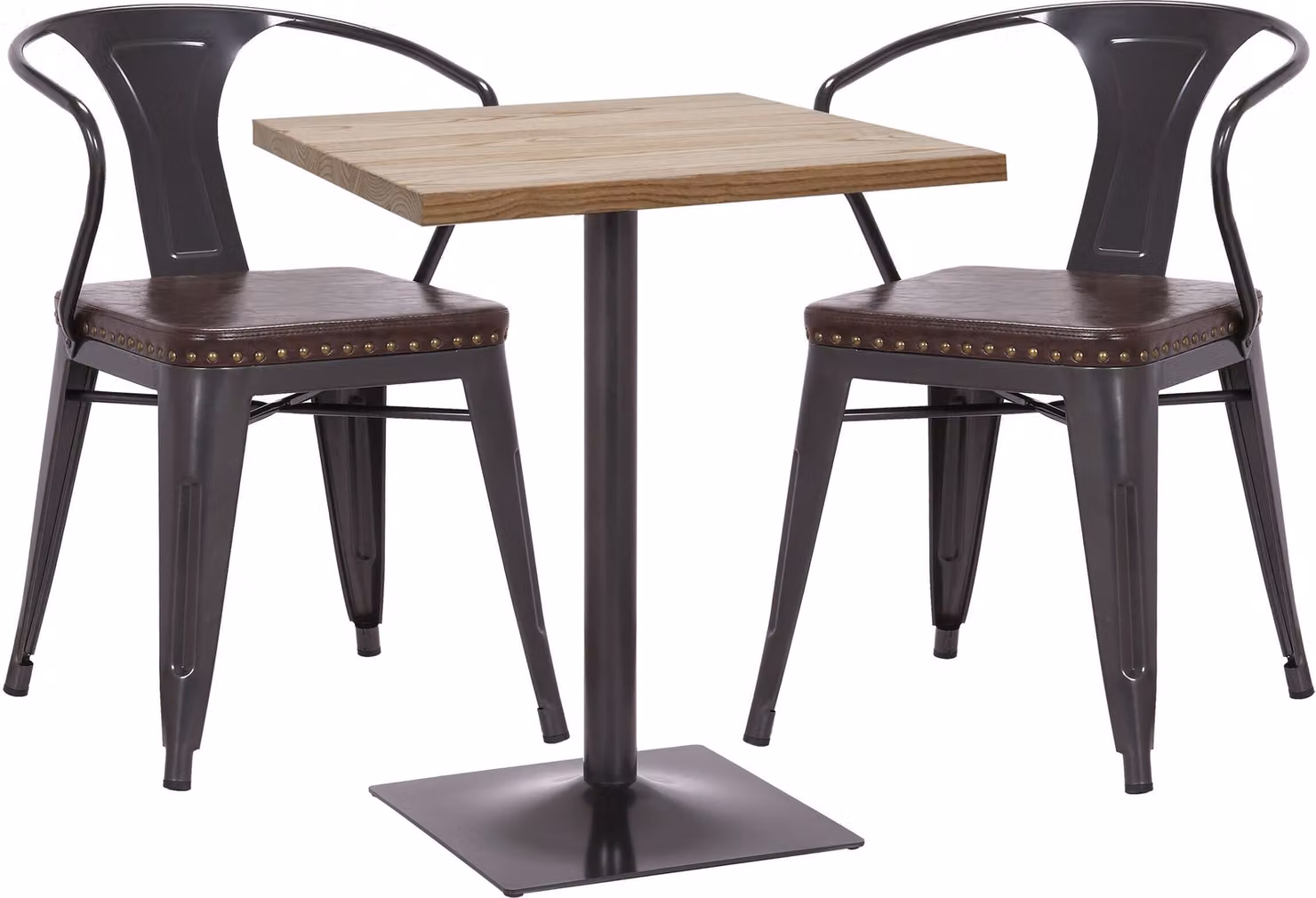 Set tavolo bistrot con 2 sedie da pranzo modello MCW-H10d, sedia e tavolo da cucina/ristorazione modello MVG, colore: nero-marrone, tavolo color beige chiaro