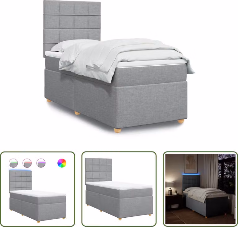 The Living Store Letto a molle con materasso grigio chiaro 90x190 cm in tessuto