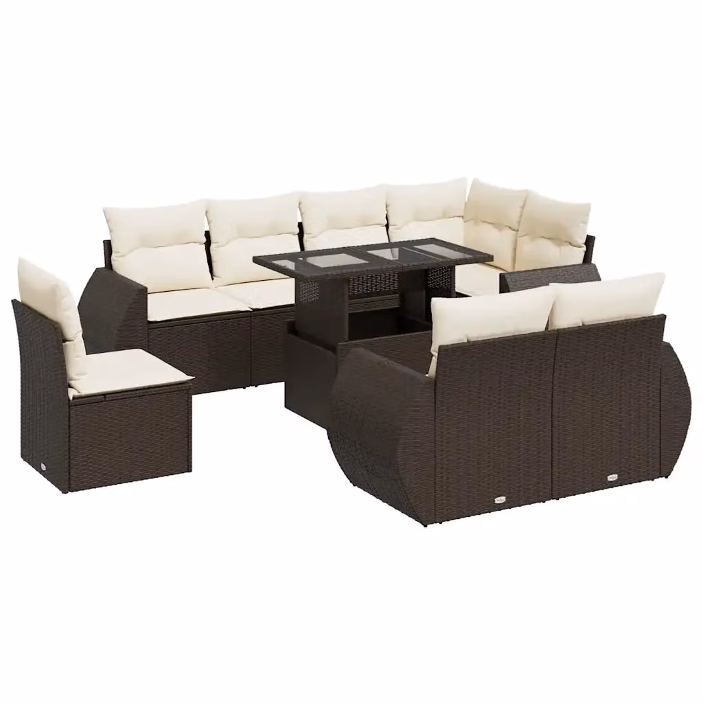 Set da giardino vidaXL composto da 9 pezzi con cuscini marroni e bianchi in rattan e metallo per esterno – 2